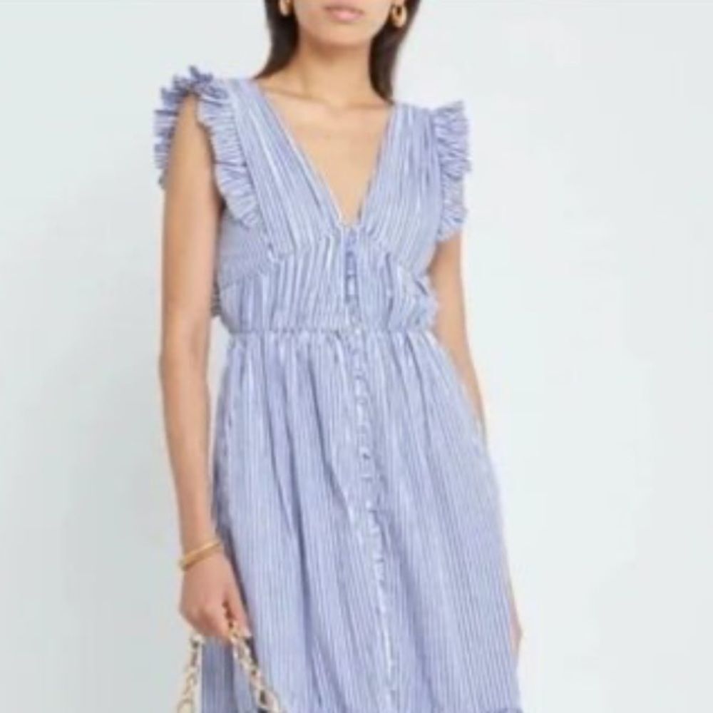 O. P. T. Stella Blue & White Striped Tiered Ruffle Midi Maxi Dress Size Medium - Picture 16 of 16